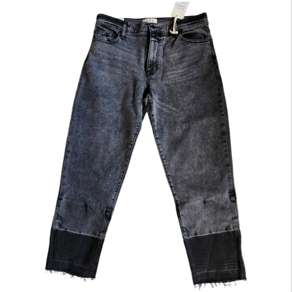 LTJ Letter to Juliet Black Washed Jeans Size 30 Raw Hem Colorblock Ankle Denim - Picture 1 of 11